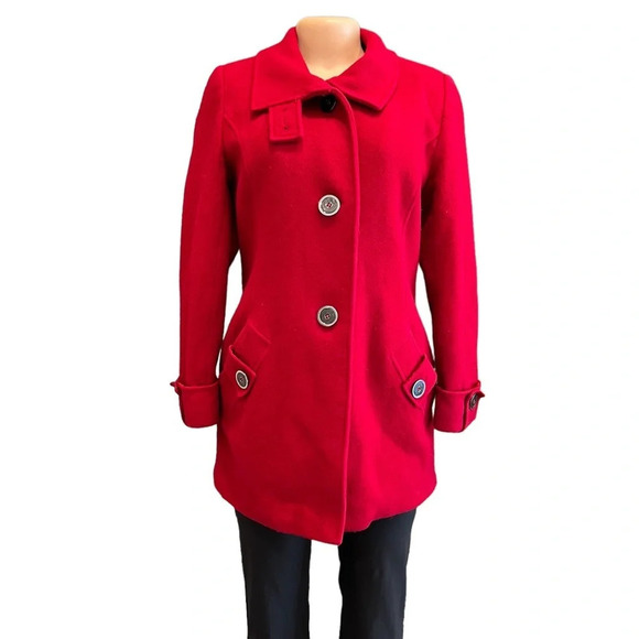 Kristen Blake Red Wool Blend Pea Coat - Picture 1 of 9
